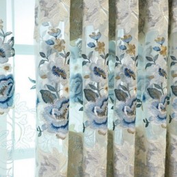 European Chenille Curtain Made to Measure Curtain Floral Embroidery For Living Room Bedroom