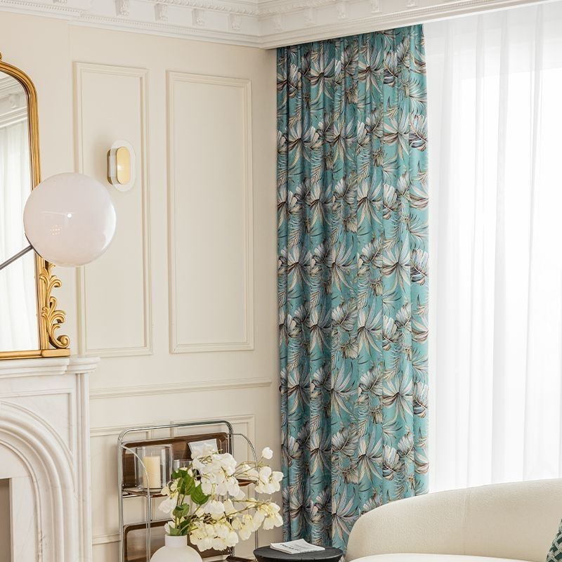 Chenille Blackout Curtains European Style Plant Printed