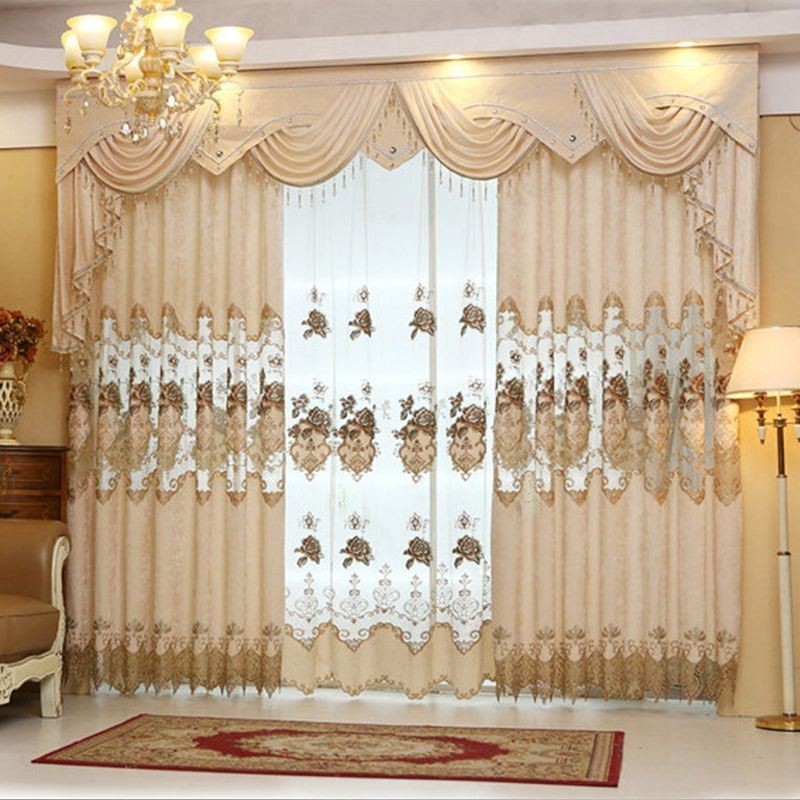 Chenille Semi Blackout Curtain Made to Measure Curtain European Style Floral Embroidery For Living Room Bedroom