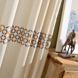 Cotton Linen Blackout Curtain Made to Measure Curtain Nordic Geometric Embroidered For Living Room Bedroom