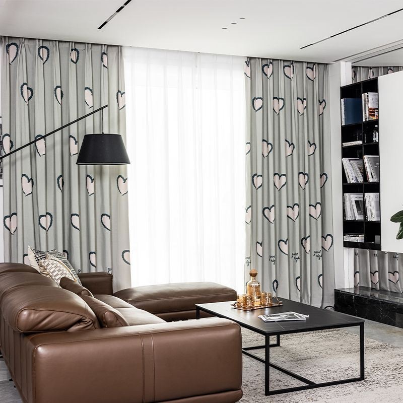 Cotton Curtain Made to Measure Curtain Heart shaped Printed Nordic