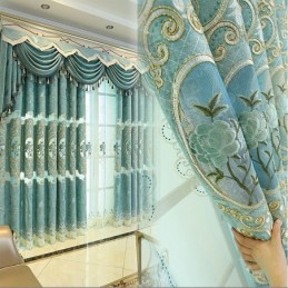 European Semi Blackout Curtain Made to Measure Curtain Floral Embroidery Chenille For Living Room Bedroom