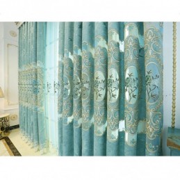 European Semi Blackout Curtain Made to Measure Curtain Floral Embroidery Chenille For Living Room Bedroom
