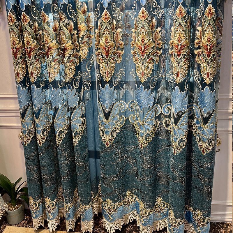 Chenille Semi Blackout Curtain Made to Measure Curtain European Flower Embroidery For Living Room Bedroom