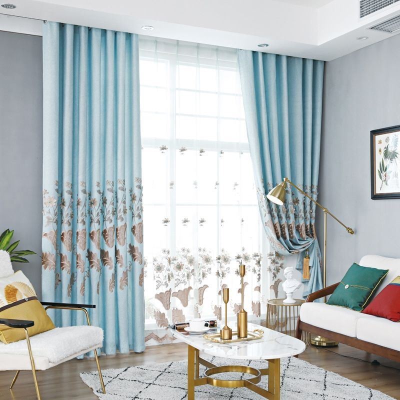 Nordic Blackout Curtains Floral Embroidery For Living Room Bedroom