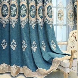 Chenille Embroidery Curtains European Style Floral For Living Room Bedroom