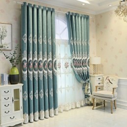 Chenille Embroidery Curtains European Style Floral For Living Room Bedroom