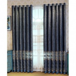 Semi Blackout Curtain Made to Measure Curtain Chinese Style Twill Velvet Embroidery For Living Room Bedroom