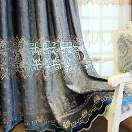 Semi Blackout Curtain Made to Measure Curtain Chinese Style Twill Velvet Embroidery For Living Room Bedroom
