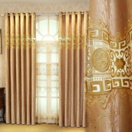 Semi Blackout Curtain Made to Measure Curtain Chinese Style Twill Velvet Embroidery For Living Room Bedroom