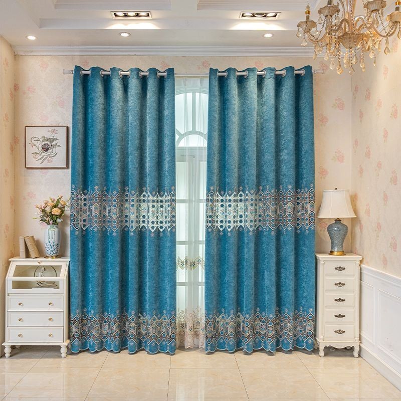 Blackout Curtain Made to Measure Curtain Geometric Embroidery Nordic Style For Living Room Bedroom