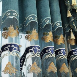 Chenille Semi Blackout Curtains Chinese Style Mountains Embroidery Living Room Bedroom
