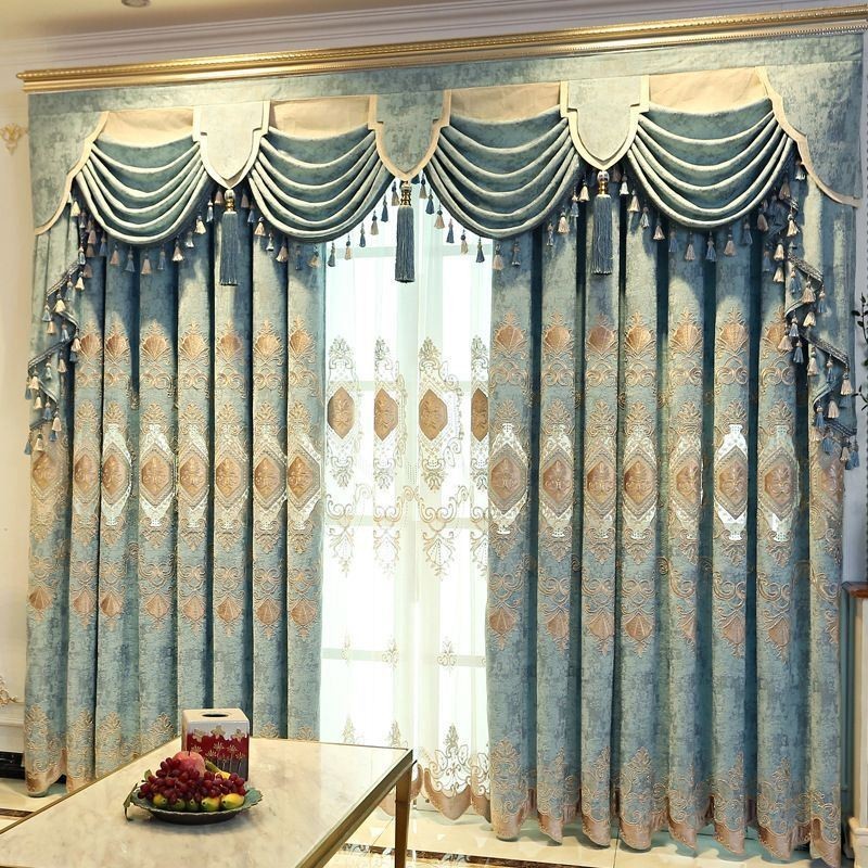 Chenille Curtain Made to Measure Curtain European Flower Embroidery For Living Room Bedroom