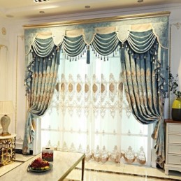 Chenille Curtain Made to Measure Curtain European Flower Embroidery For Living Room Bedroom