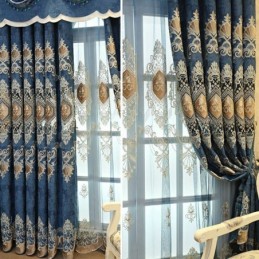Chenille Curtain Made to Measure Curtain European Flower Embroidery For Living Room Bedroom