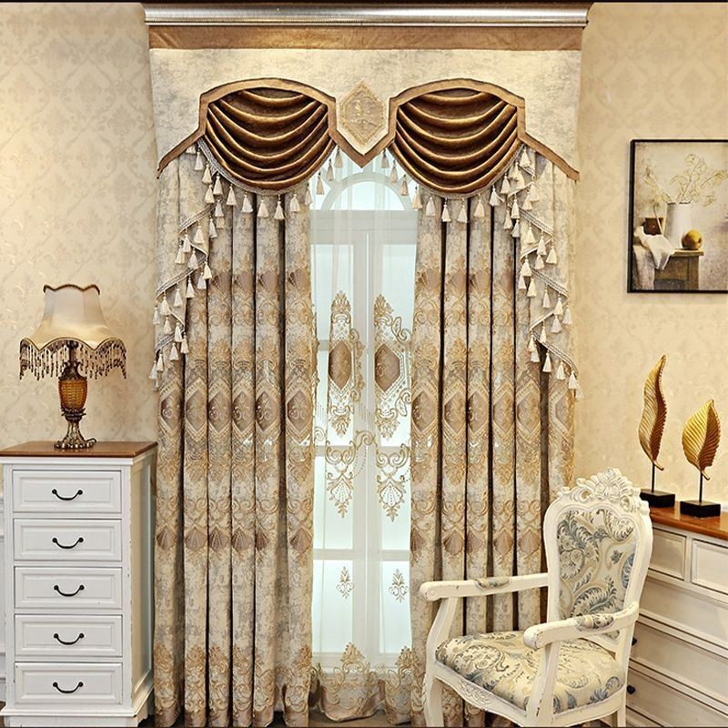 Chenille Semi Blackout Curtain Made to Measure Curtain European Flower Embroidery Living Room Bedroom