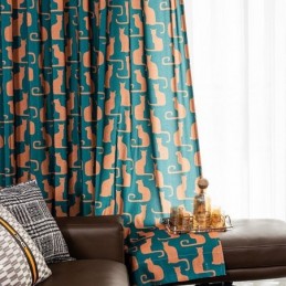 Cotton Curtain Made to Measure Curtain Kitten Printed Nordic Style