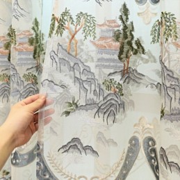 Chenille Semi Blackout Curtains Chinese Style Mountains Embroidery For Living Room Bedroom