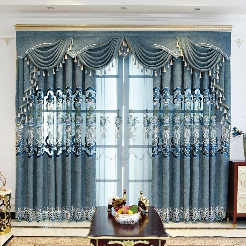 Chenille Semi Blackout Curtains European Style Floral Embroidery Living Room Bedroom