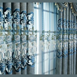 Chenille Semi Blackout Curtains European Style Floral Embroidery Living Room Bedroom