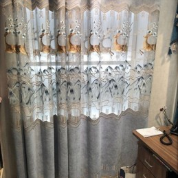 Nordic Chenille Curtains Fawn Embroidery Semi Blackout For Living Room Bedroom