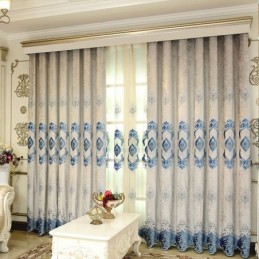 Chenille Curtain Made to Measure Curtain European Flower Embroidery Semi Blackout For Living Room Bedroom