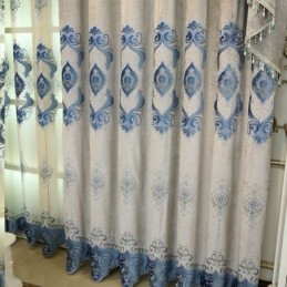 Chenille Curtain Made to Measure Curtain European Flower Embroidery Semi Blackout For Living Room Bedroom