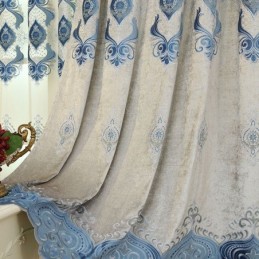Chenille Curtain Made to Measure Curtain European Flower Embroidery Semi Blackout For Living Room Bedroom