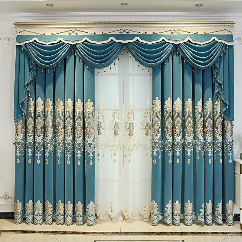 Chenille Semi Blackout Curtain Made to Measure Curtain European Flower Embroidery Window For Living Room And Bedroom