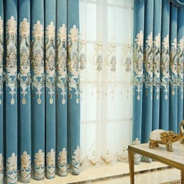 Chenille Semi Blackout Curtain Made to Measure Curtain European Flower Embroidery Window For Living Room And Bedroom