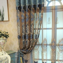 Chenille Semi Blackout Curtain Made to Measure Curtain European Flower Embroidery Living Room Bedroom