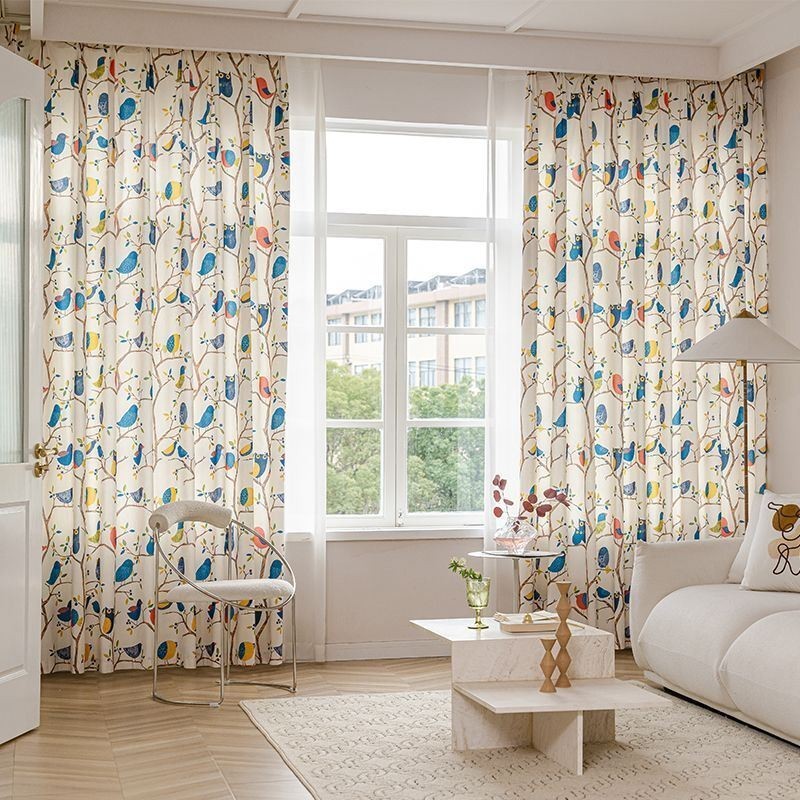 Nordic Style Curtain Made to Measure Curtain Bird Printed Cotton