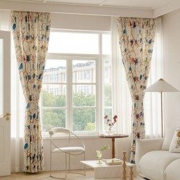 Nordic Style Curtain Made to Measure Curtain Bird Printed Cotton