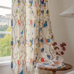 Nordic Style Curtain Made to Measure Curtain Bird Printed Cotton