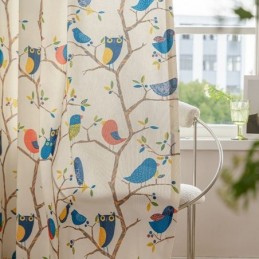 Nordic Style Curtain Made to Measure Curtain Bird Printed Cotton