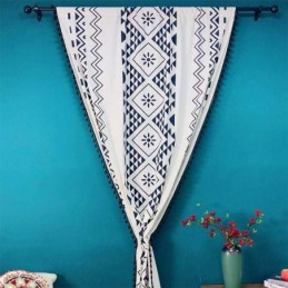 Nordic Style Linen Curtains Geometric Printed For Living Room Bedroom