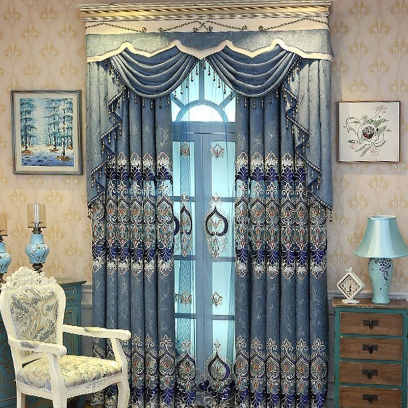 Semi Blackout Curtain Made to Measure Curtain European Flower Embroidery For Living Room Bedroom
