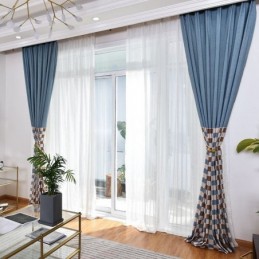 Cotton Curtain Made to Measure Curtain Plaid Printed Nordic Style