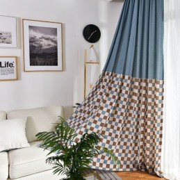 Cotton Curtain Made to Measure Curtain Plaid Printed Nordic Style