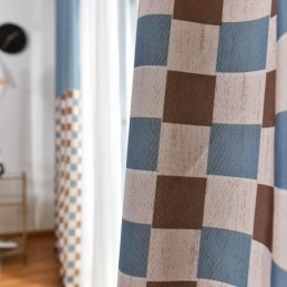 Cotton Curtain Made to Measure Curtain Plaid Printed Nordic Style