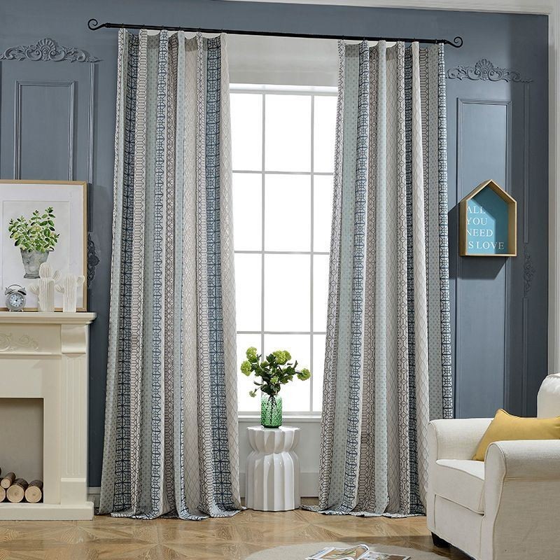Nordic Cotton Linen Blackout Curtain Made to Measure Curtain Geometric Jacquard For Living Room Bedroom