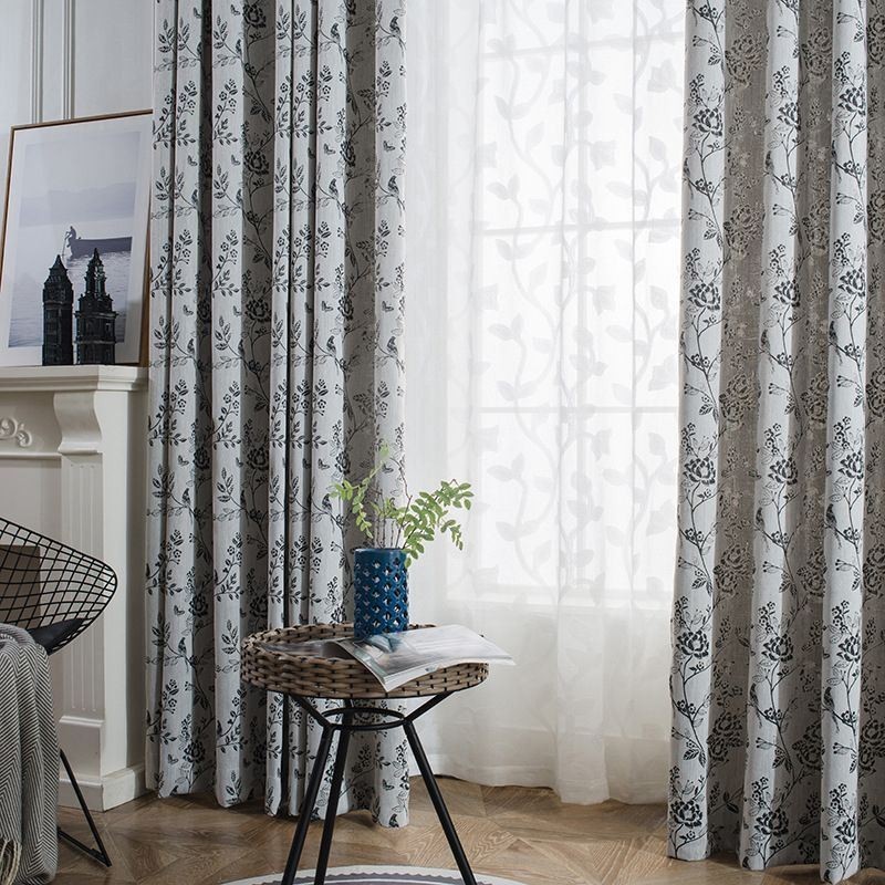 Linen Blackout Curtain Made to Measure Curtain Nordic Plant Embroidered For Living Room Bedroom