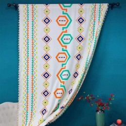 Linen Curtains Geometric Printed Nordic Style For Living Room Bedroom
