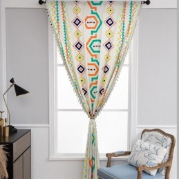 Linen Curtains Geometric Printed Nordic Style For Living Room Bedroom