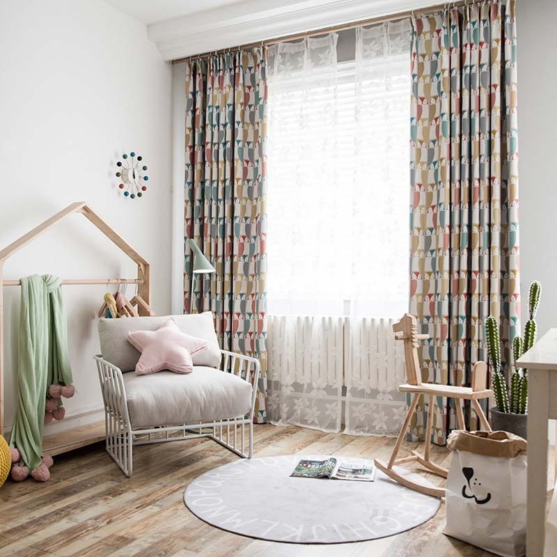 Modern Cartoon Curtain Made to Measure Curtain Cute Owl Printing Soft Blackout Kid's Room Fabric