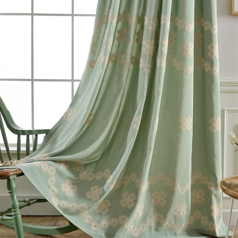 Nordic Style Cotton Blackout Curtain Made to Measure Curtain Floral Embroidered