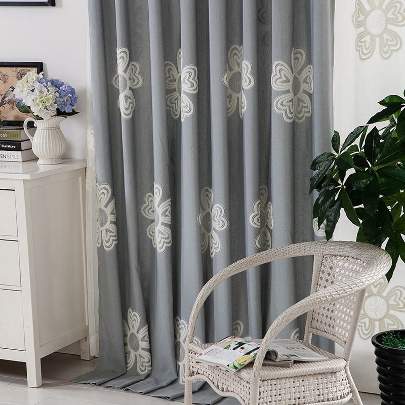 Nordic Style Embroidered Curtain Made to Measure Curtain Flower Polycotton For Living Room Bedroom