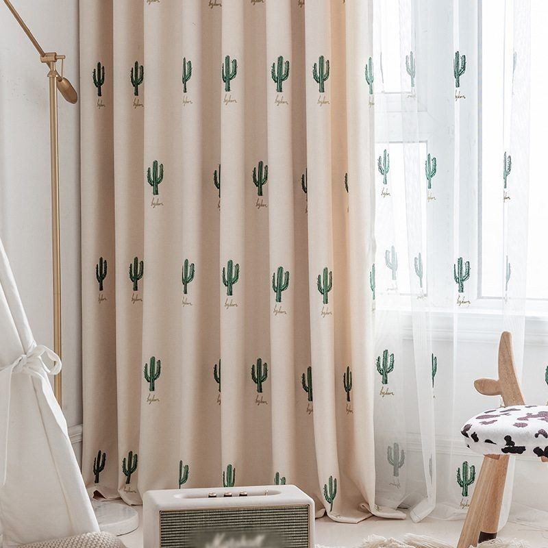 Curtains Kids Style Cactus Embroidered
