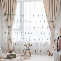 Curtains Kids Style Cactus Embroidered
