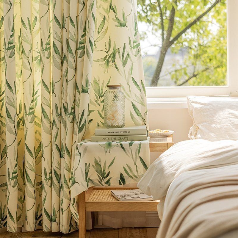 American Chevron Curtains Ink Bamboo Leaf Printed